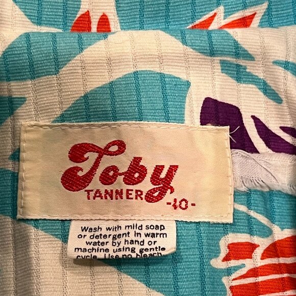 Toby Tanner Vintage 60s Abstract Belted Shirt Dress, Pockets, Blue Orange 10 - Picture 2 of 10